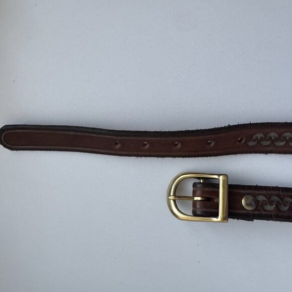 Vintage Genuine Leather Belt Solid Brass Buckle Brown Tooled 38” main image 8